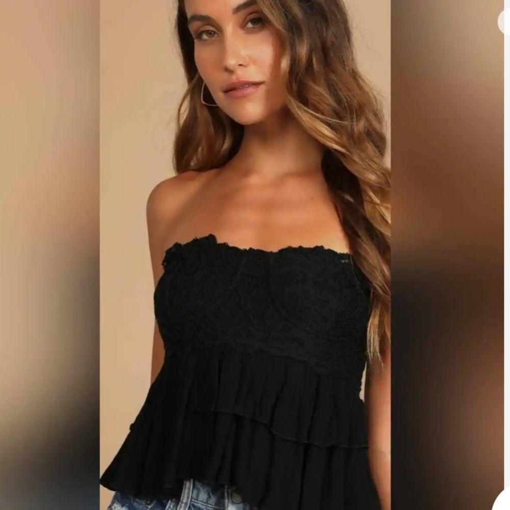 NWT Free People Adella Corset Cami Black Lace Tiered Strapless Crop Top - Picture 3 of 4